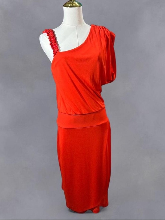 Valentino Dresses & Skirts - Valentino Roma Red Orange One Shoulder beaded strap drop waist dress sz 8
